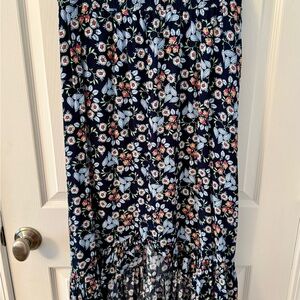 LOFT Navy Floral A-Line Skirt